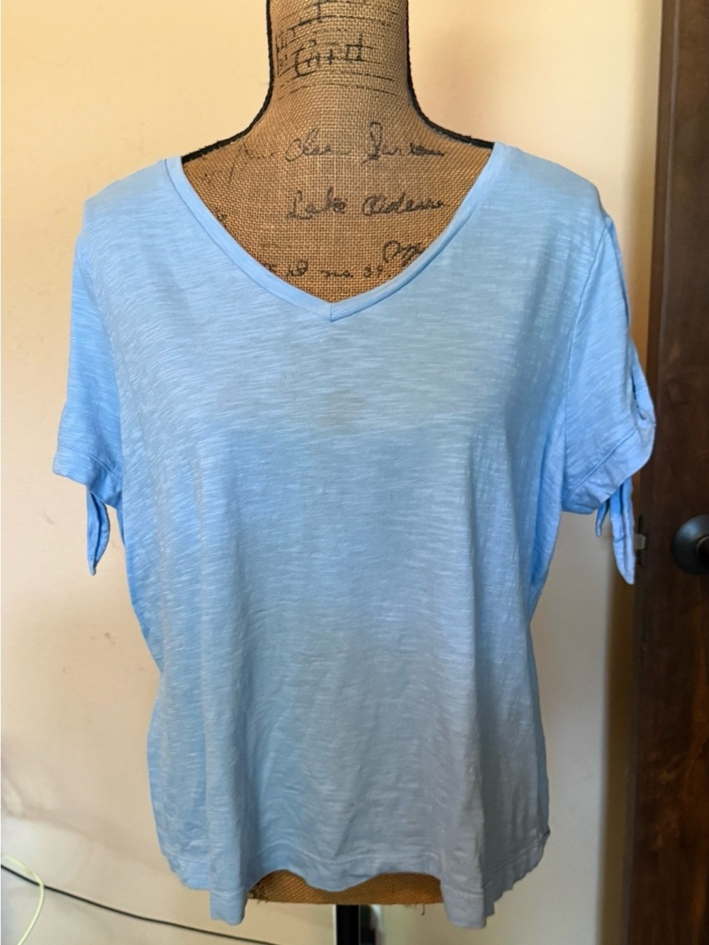 St. John's Bay Light Blue V-Neck Tie Sleeve Top